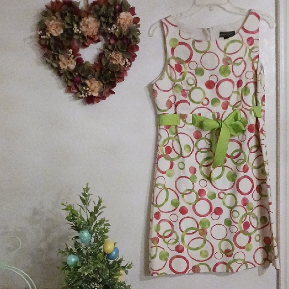 Spring Colorful Circle Pattern Dress with Bow - Picture 1 of 2
